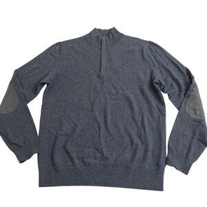 Hugo Boss Regular Fit Wool Cotton Blue Pullover Sweater Men Size M 1/2 Zip FLAW